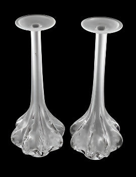 Georgeous Pair of 1990’s Lalique Paris Marie Claude Frosted Stem Vase