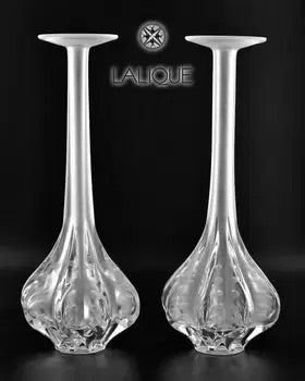 Georgeous Pair of 1990’s Lalique Paris Marie Claude Frosted Stem Vase