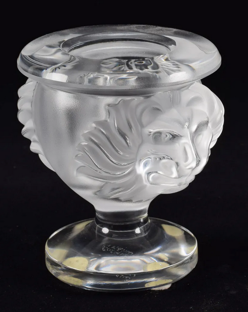 Lalique Lions head footed cigarette / match holder , signed